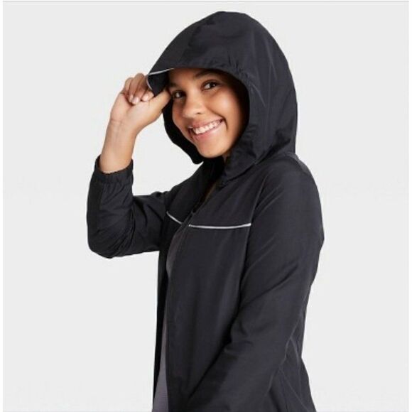 All In Motion Girls  S, L  Black Light Weight Water Resistant Rain Jacket - Picture 4 of 6